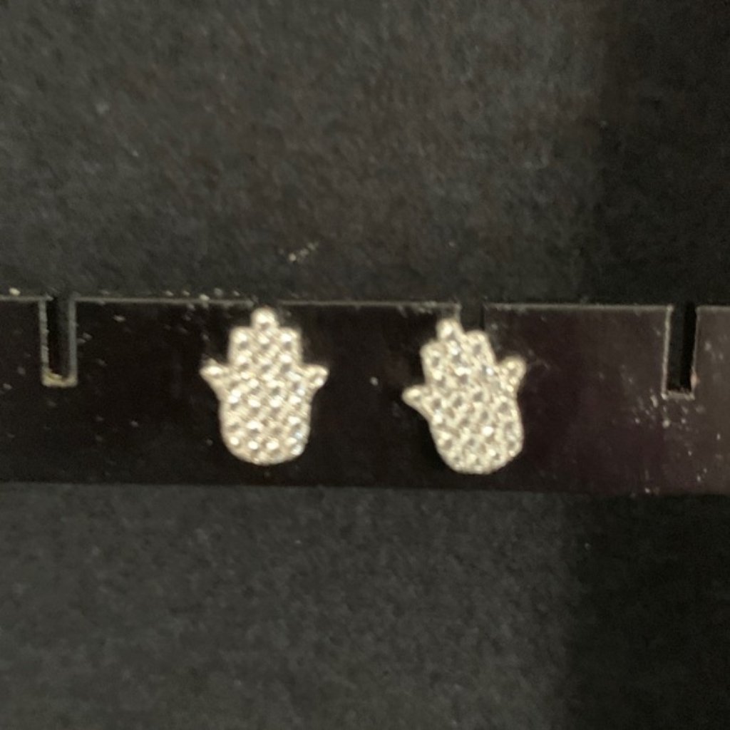 Cubic Zirconia Hamsa Sterling Silver Stud Earrings